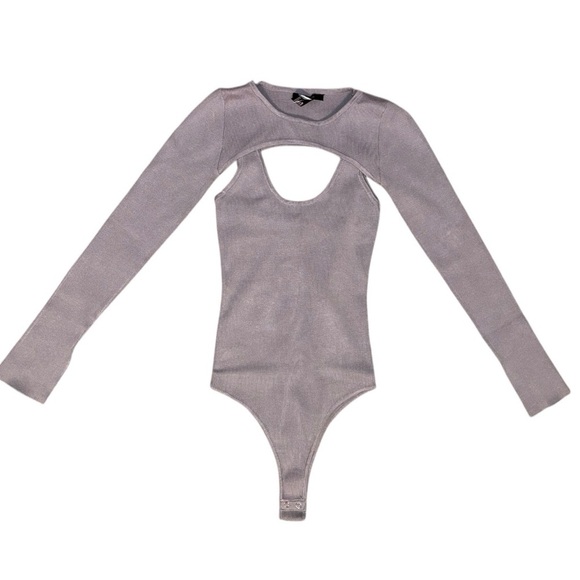 Layered Cutout Body Suit Gray XS - Picture 1 of 9